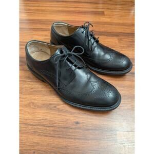 Johnston & Murphy Black Leather Wingtip Oxfords Size 10M  Formal Wear Minimalist